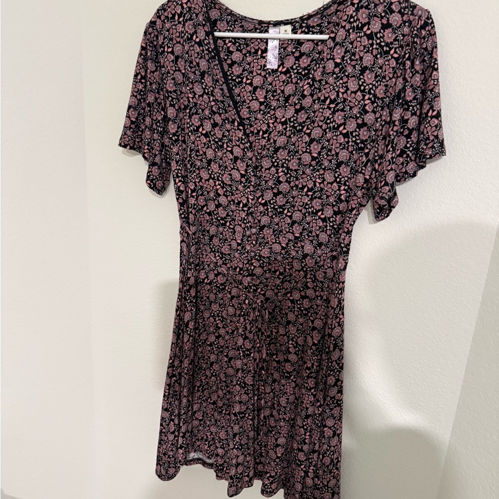 Black Dress with Pink Floral Print
